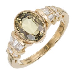 Peter Suchy 2.64 Carat Green Yellow Sapphire Diamond Gold Engagement Ring