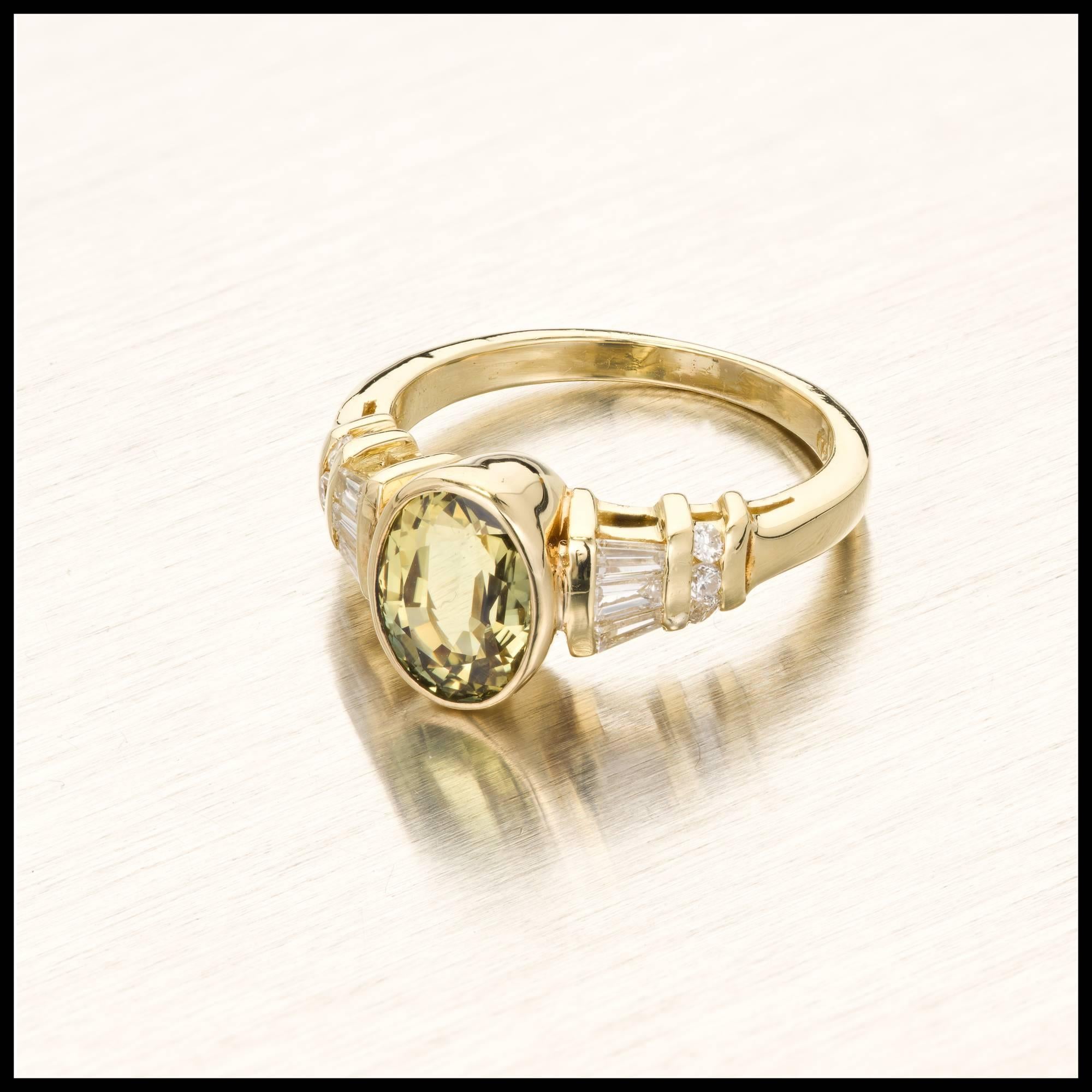 Women's Peter Suchy 2.64 Carat Green Yellow Sapphire Diamond Gold Engagement Ring