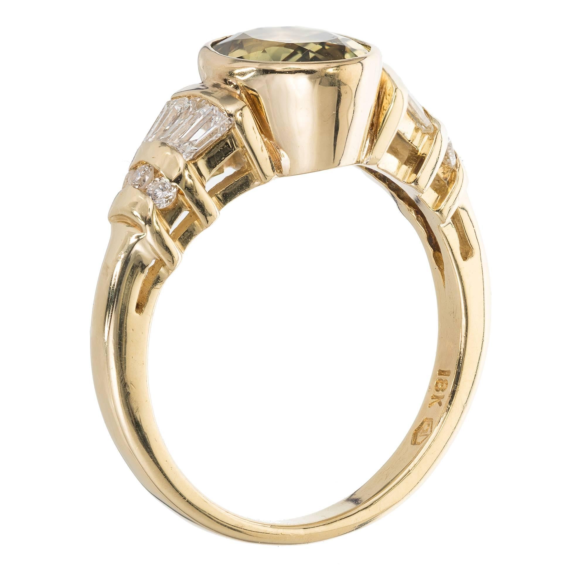 Peter Suchy 2.64 Carat Green Yellow Sapphire Diamond Gold Engagement Ring 5