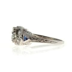 Old European Diamond Sapphire Platinum Ring