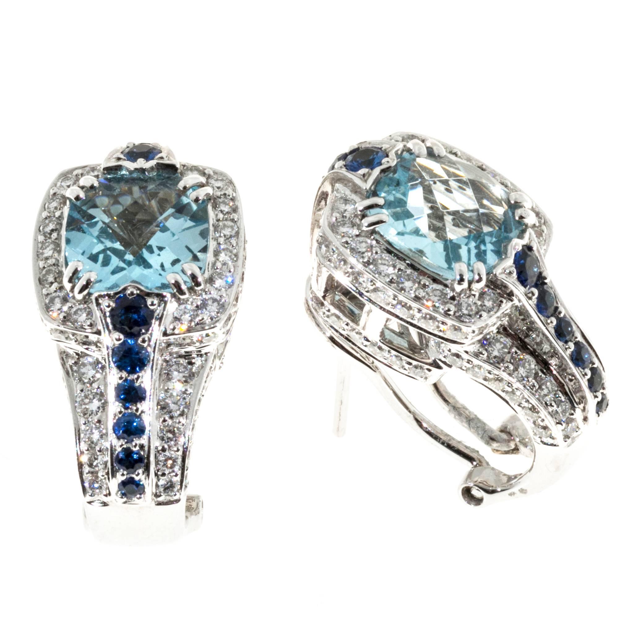 Women's Charles Krypell  Aquamarine Sapphire Diamond Gold Earrings