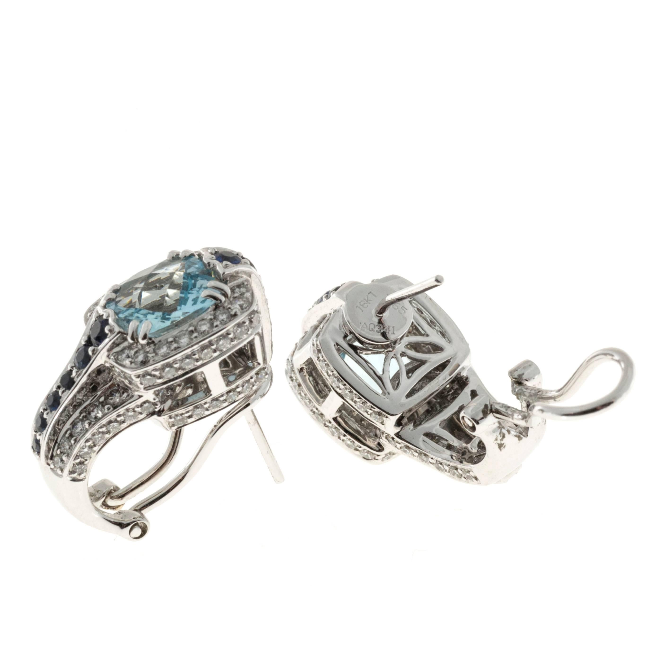 Charles Krypell  Aquamarine Sapphire Diamond Gold Earrings 1