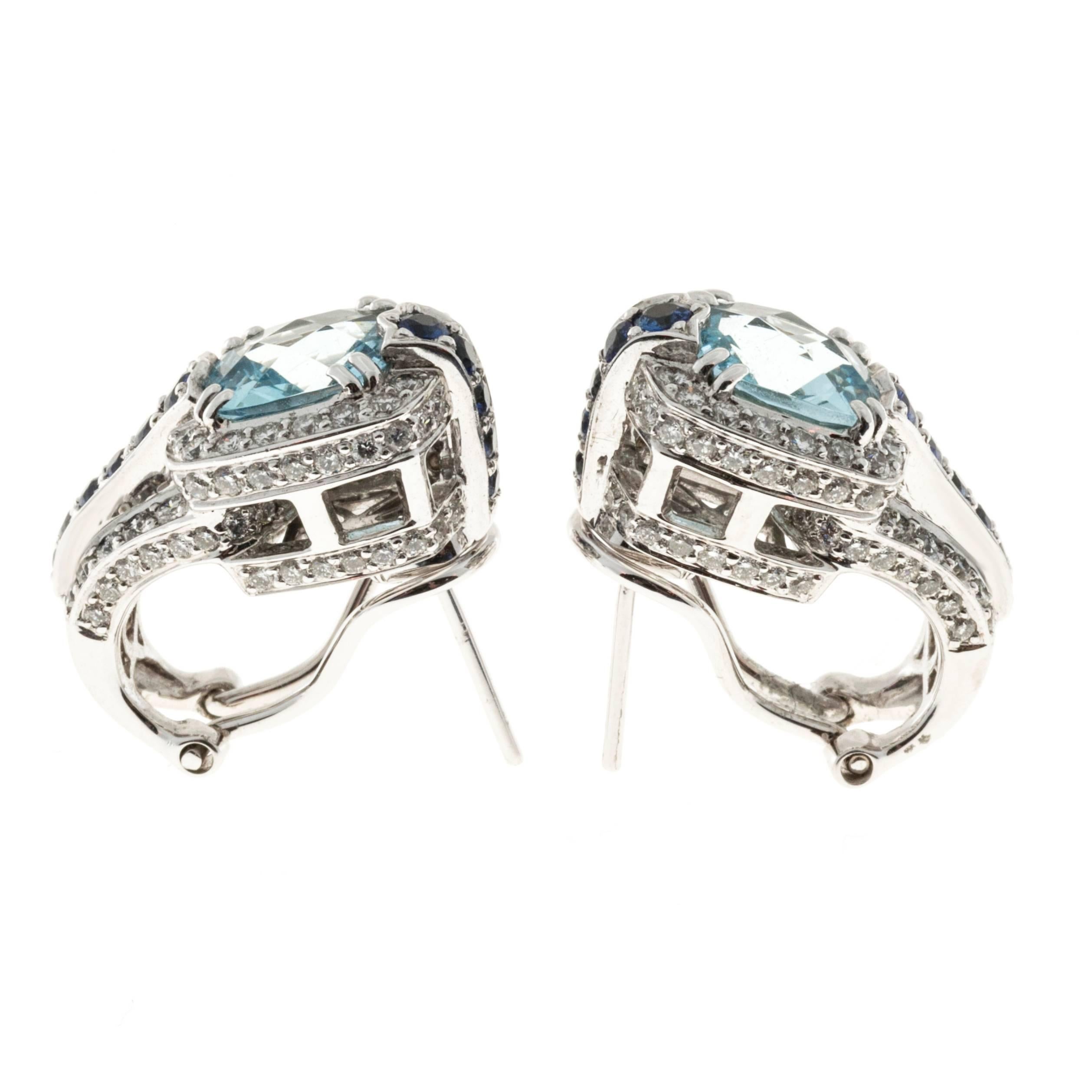 Charles Krypell  Aquamarine Sapphire Diamond Gold Earrings 2