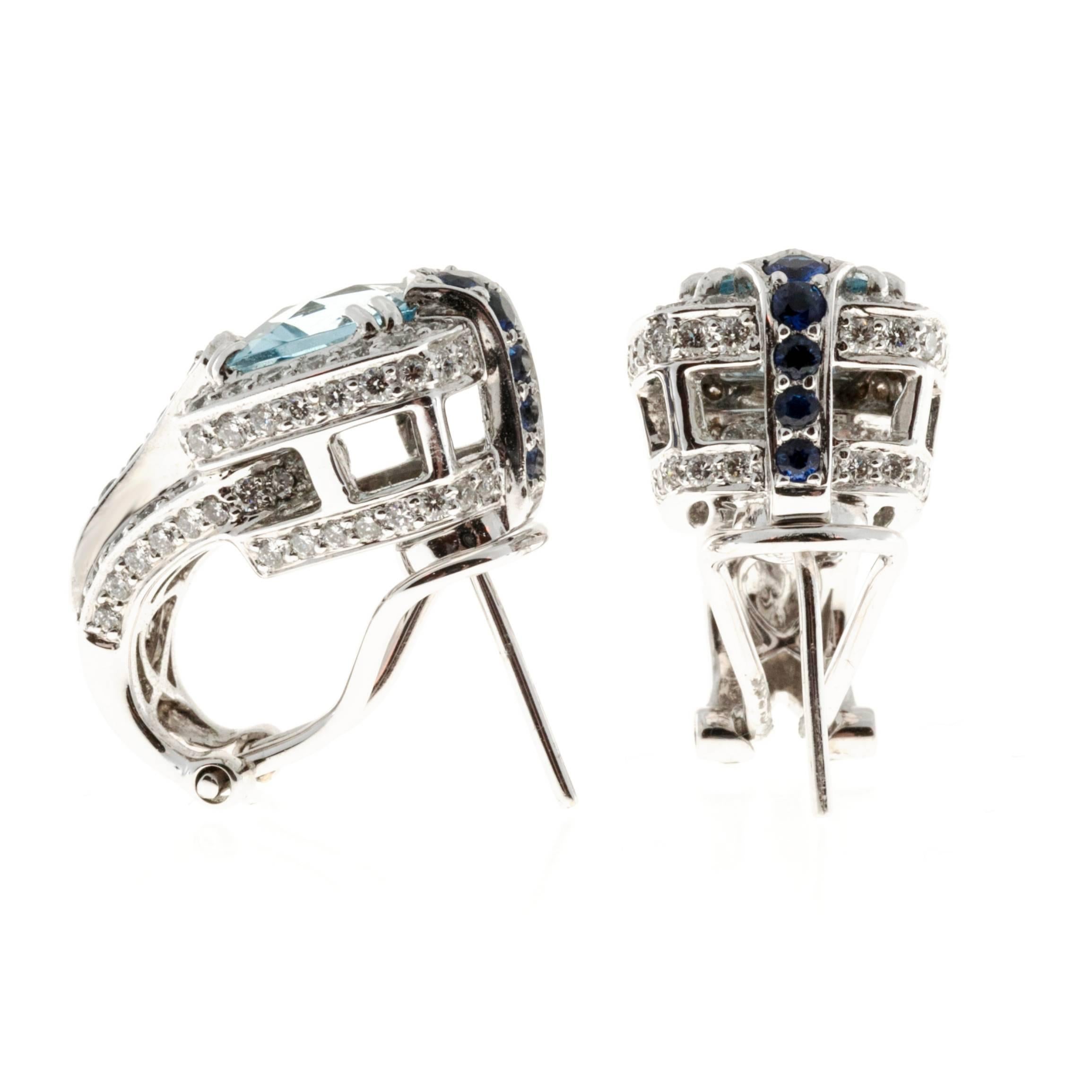 Charles Krypell  Aquamarine Sapphire Diamond Gold Earrings 3