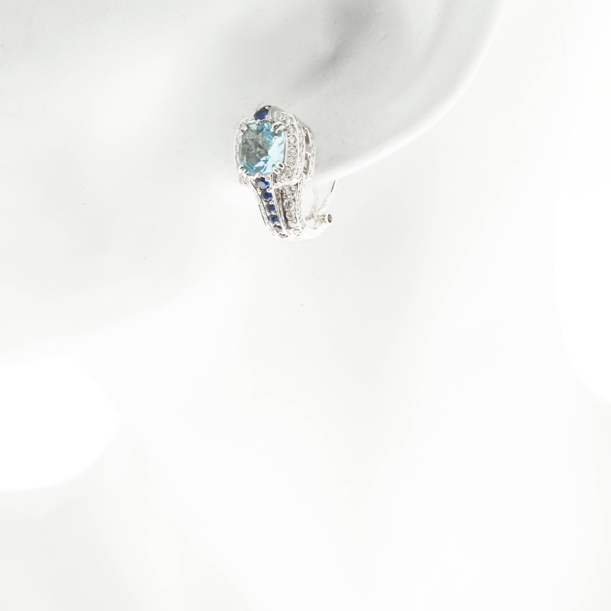 Charles Krypell  Aquamarine Sapphire Diamond Gold Earrings 4