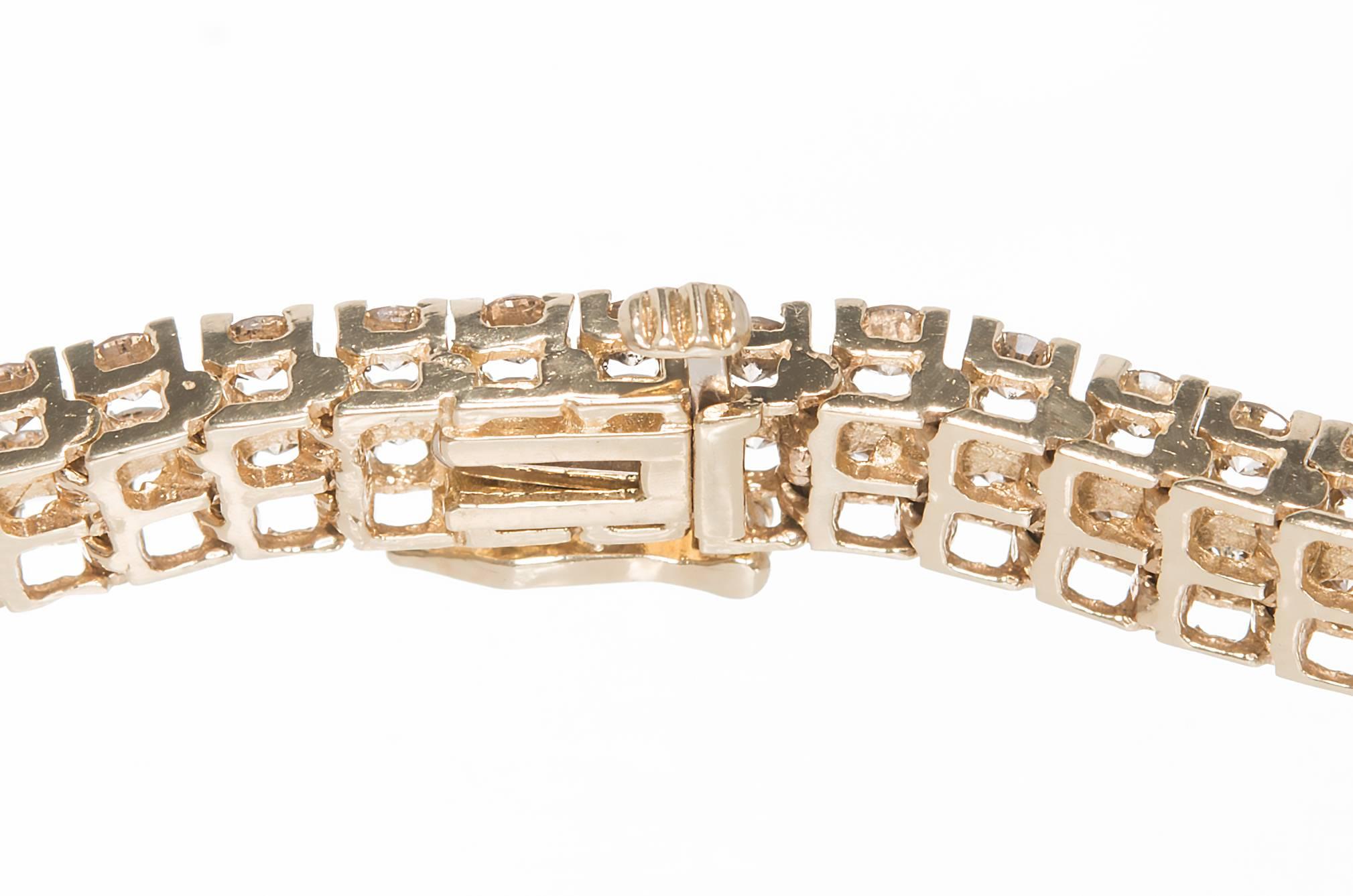 8.00 Carat Round Two Row Brown Diamond Gold Bracelet  In Good Condition For Sale In Stamford, CT