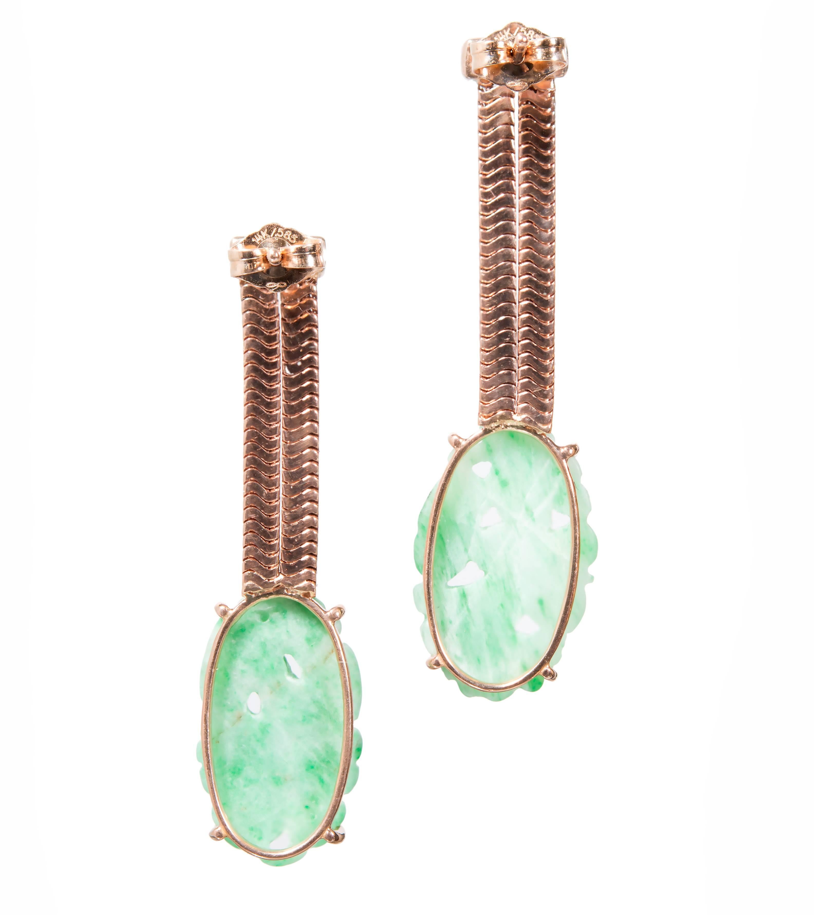 Peter Suchy GIA Certified Jadeite Jade Rose Gold Dangle Earrings In New Condition For Sale In Stamford, CT