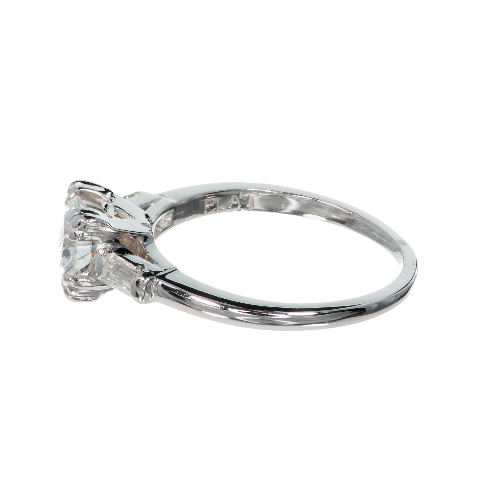 Art Deco Diamond solid Platinum engagement ring. The top is set with three prongs in each corner makes the round diamond look square. EGL certified. 

1 transitional brilliant cut diamond, approx. total weight .74cts, F to G, VS1, 5.90 x 5.88 x