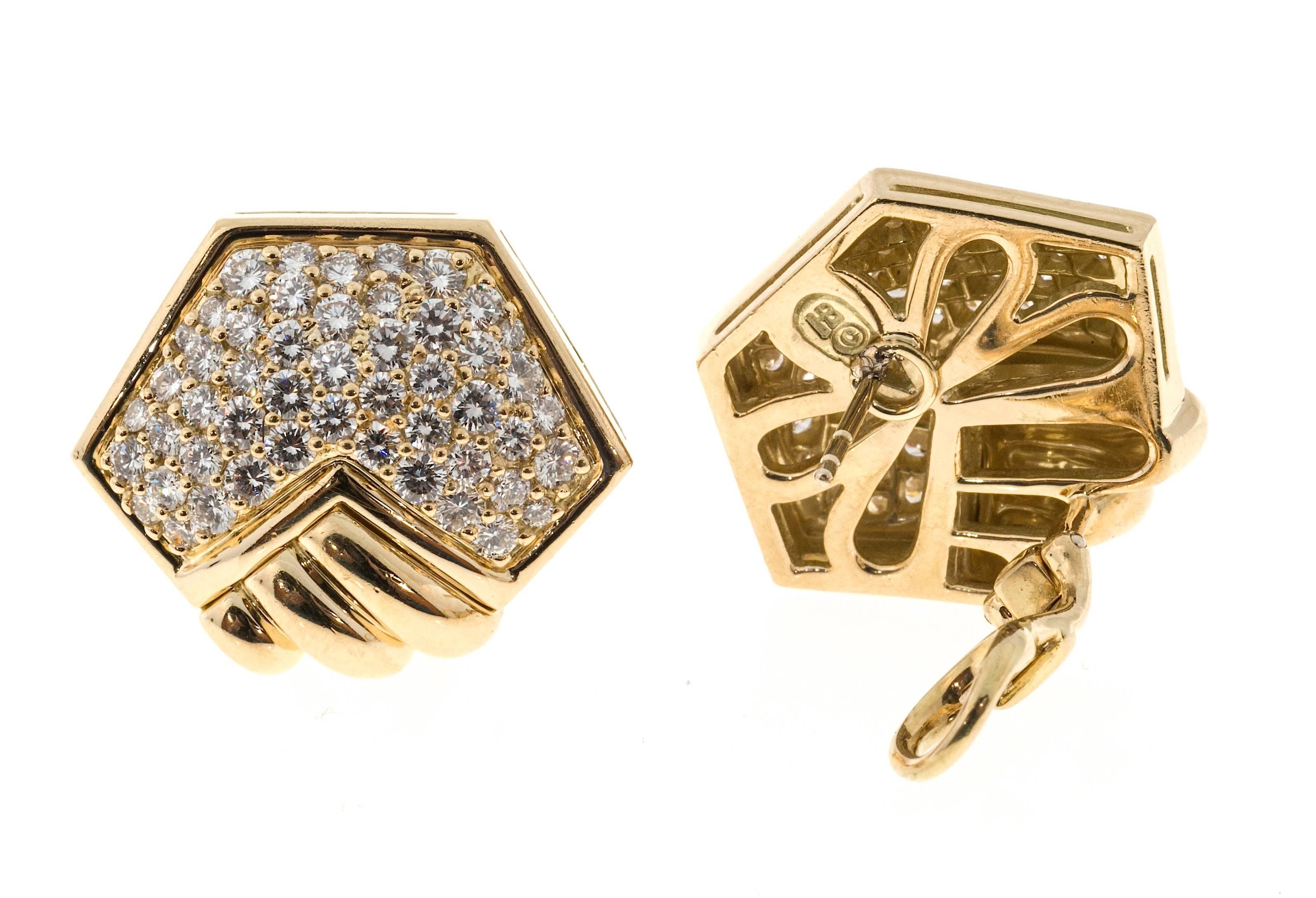 Hammerman Brothers Diamond Pave Gold Clip Post Earrings In Good Condition In Stamford, CT