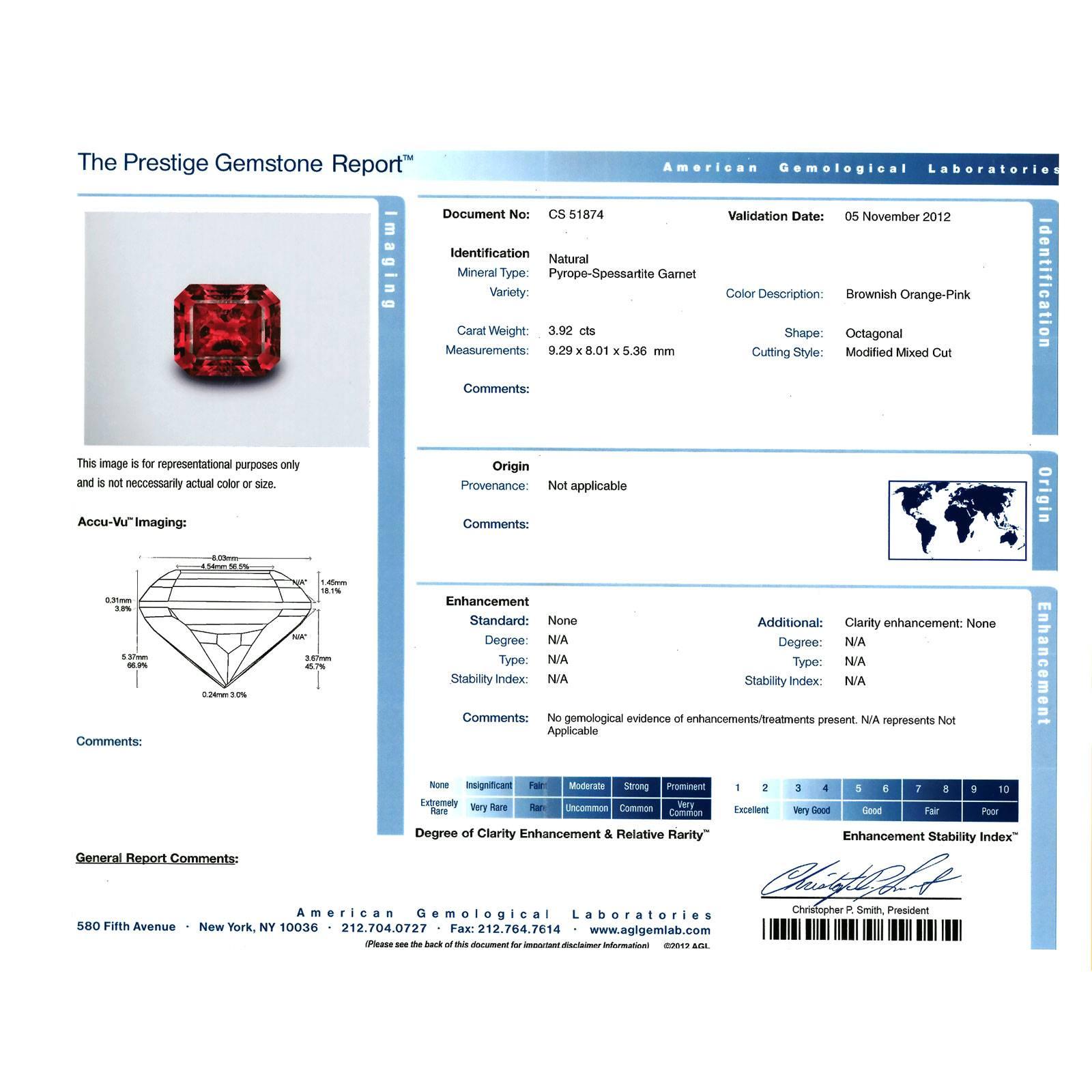 10,99 Karat Pyradel trotz Granat Diamant Platin Verlobungsring im Zustand „Hervorragend“ im Angebot in Stamford, CT