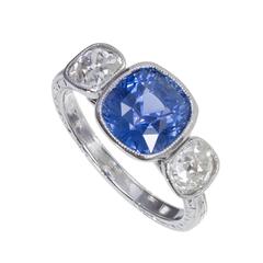 Art Deco Natural Violet Blue Sapphire Diamond Platinum Engagement Ring 6