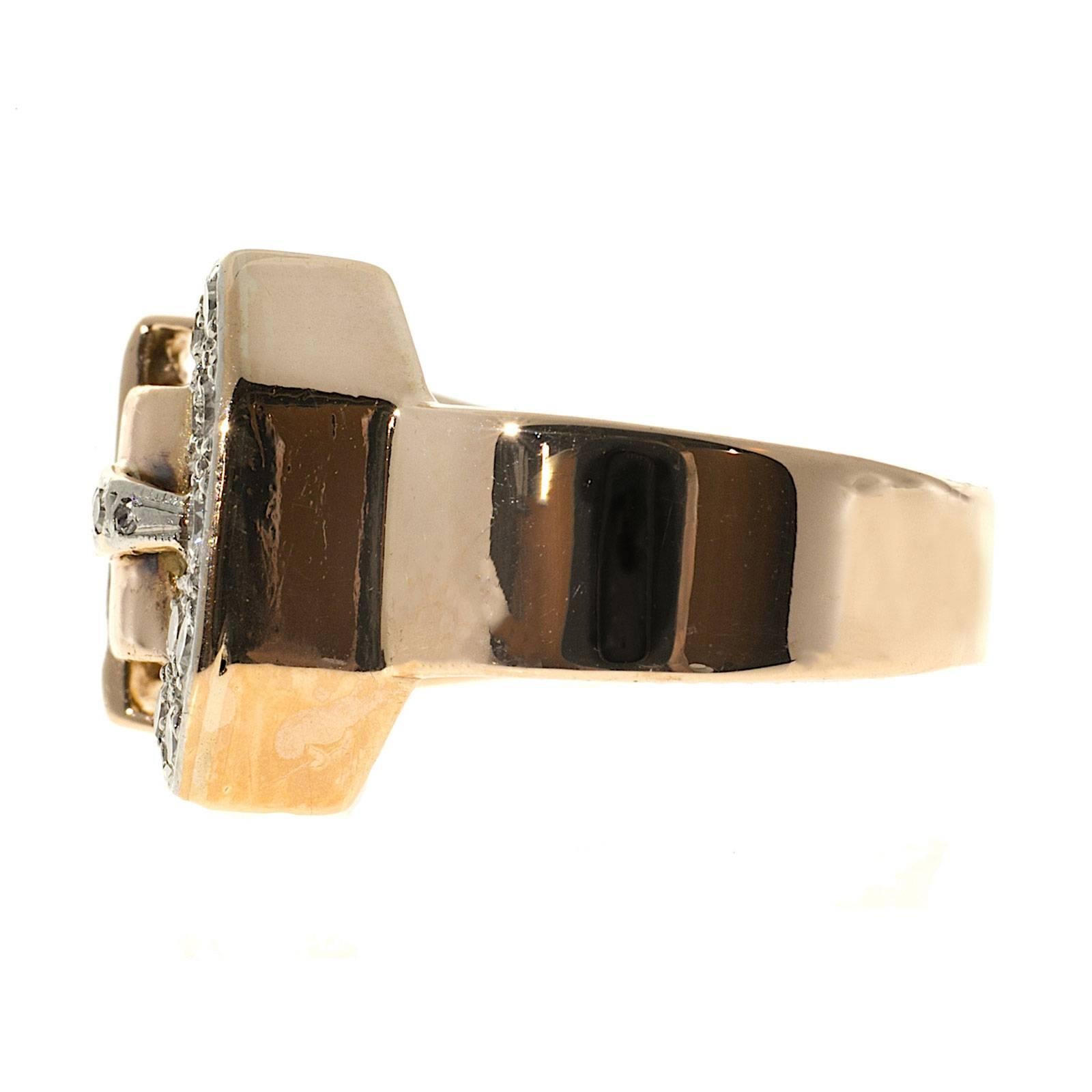 Art Deco Diamond Two Color Gold Buckle Ring 2