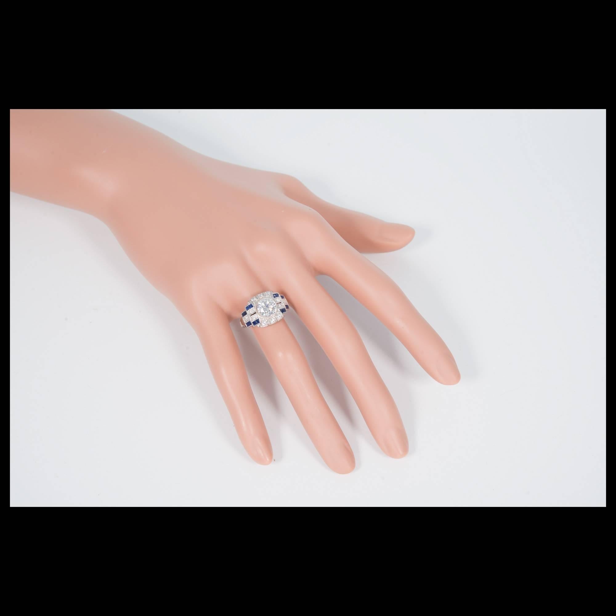 Round Cut GIA Certified 2.12 Carat Diamond Sapphire Platinum Art Deco Engagement Ring