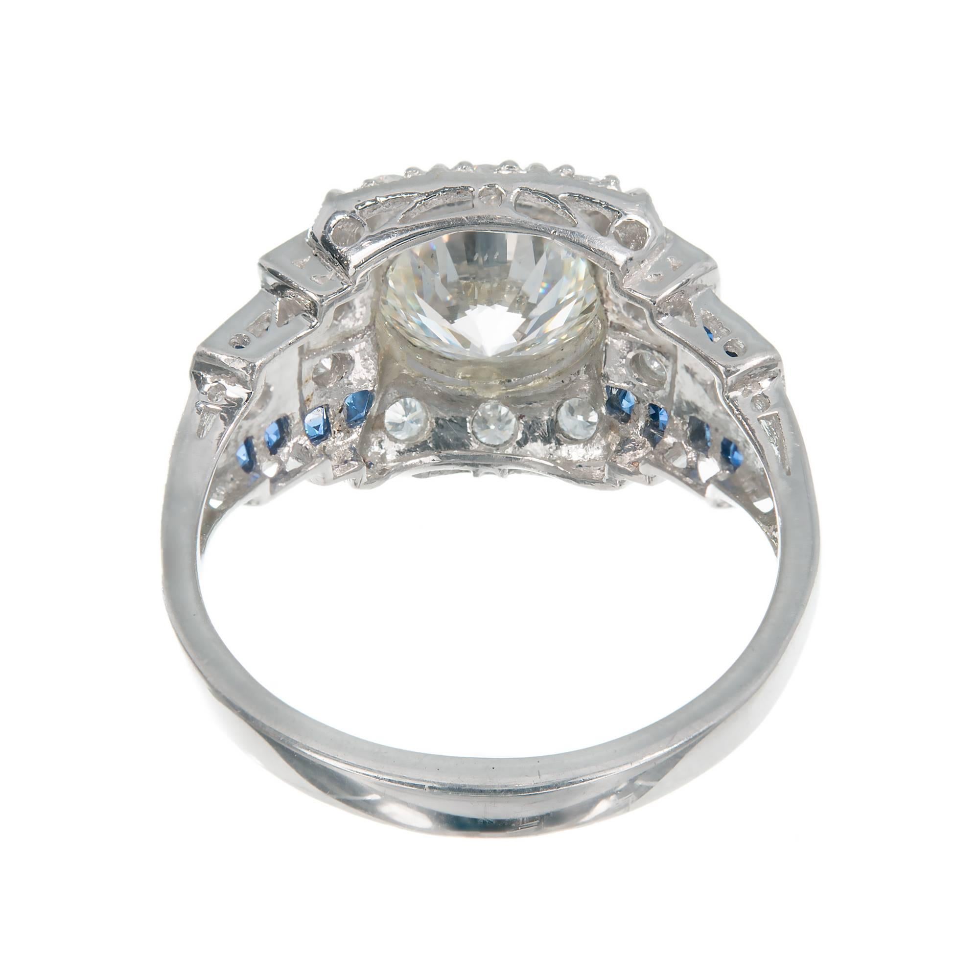 GIA Certified 2.12 Carat Diamond Sapphire Platinum Art Deco Engagement Ring 1