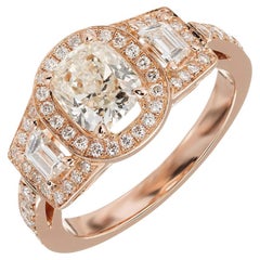 Peter Suchy EGL 1.03 Carat Diamond Gold Triple Halo Three-Stone Engagement Ring