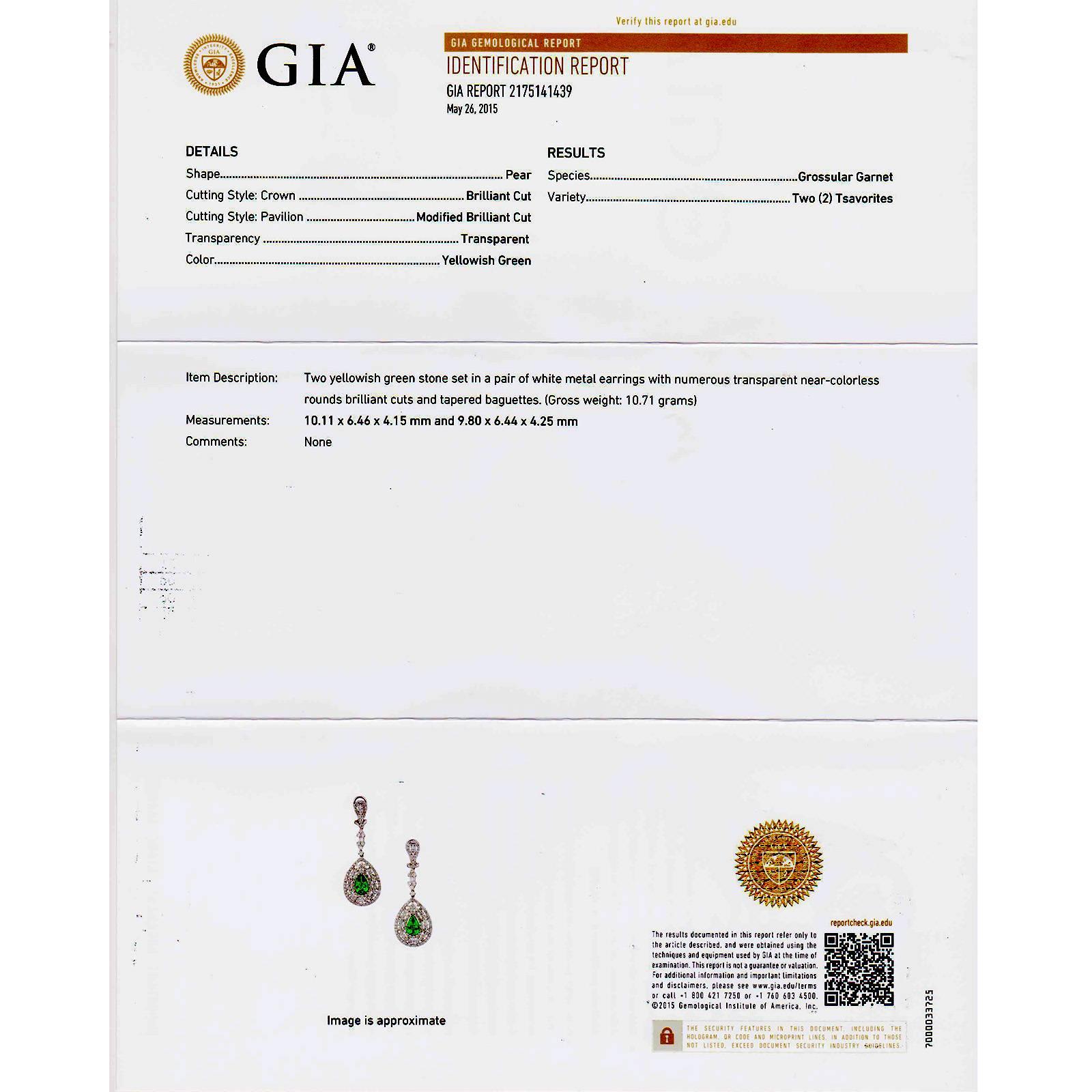 Women's GIA Certified 3.50 Carat Tsavorite Garnet Diamond Gold Dangle Drop Earrings For Sale