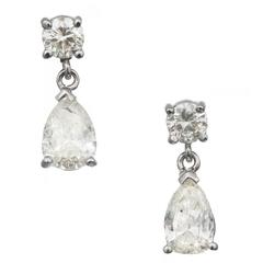 Round Pear Shaped Diamond White Gold Dangle Earrings 3