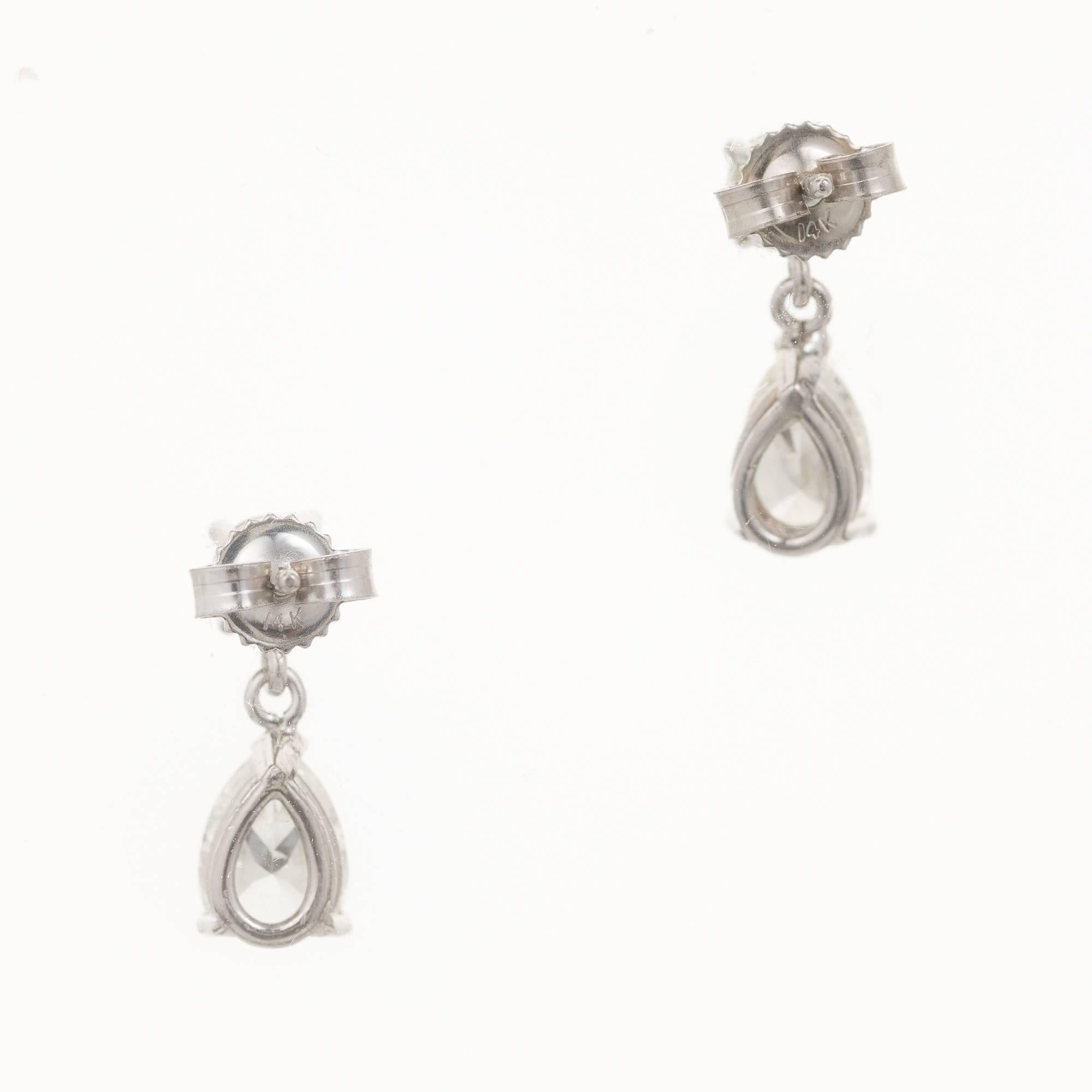 Round Pear Shaped Diamond White Gold Dangle Earrings 2