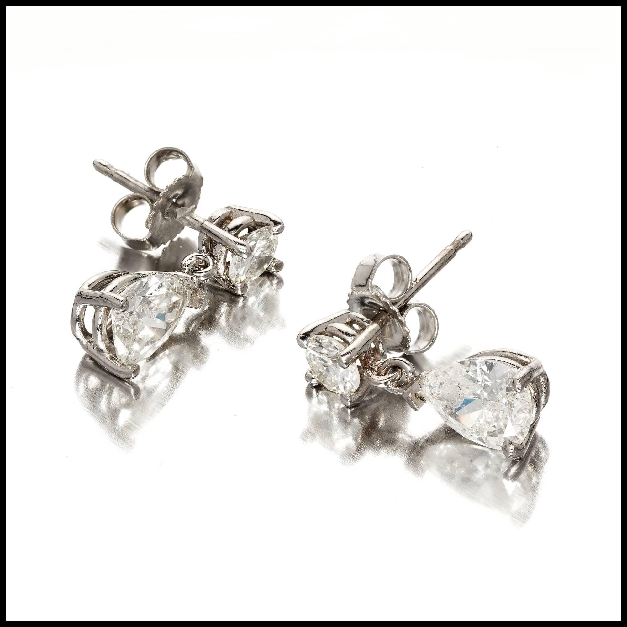 Women's Round Pear Shaped Diamond White Gold Dangle Earrings