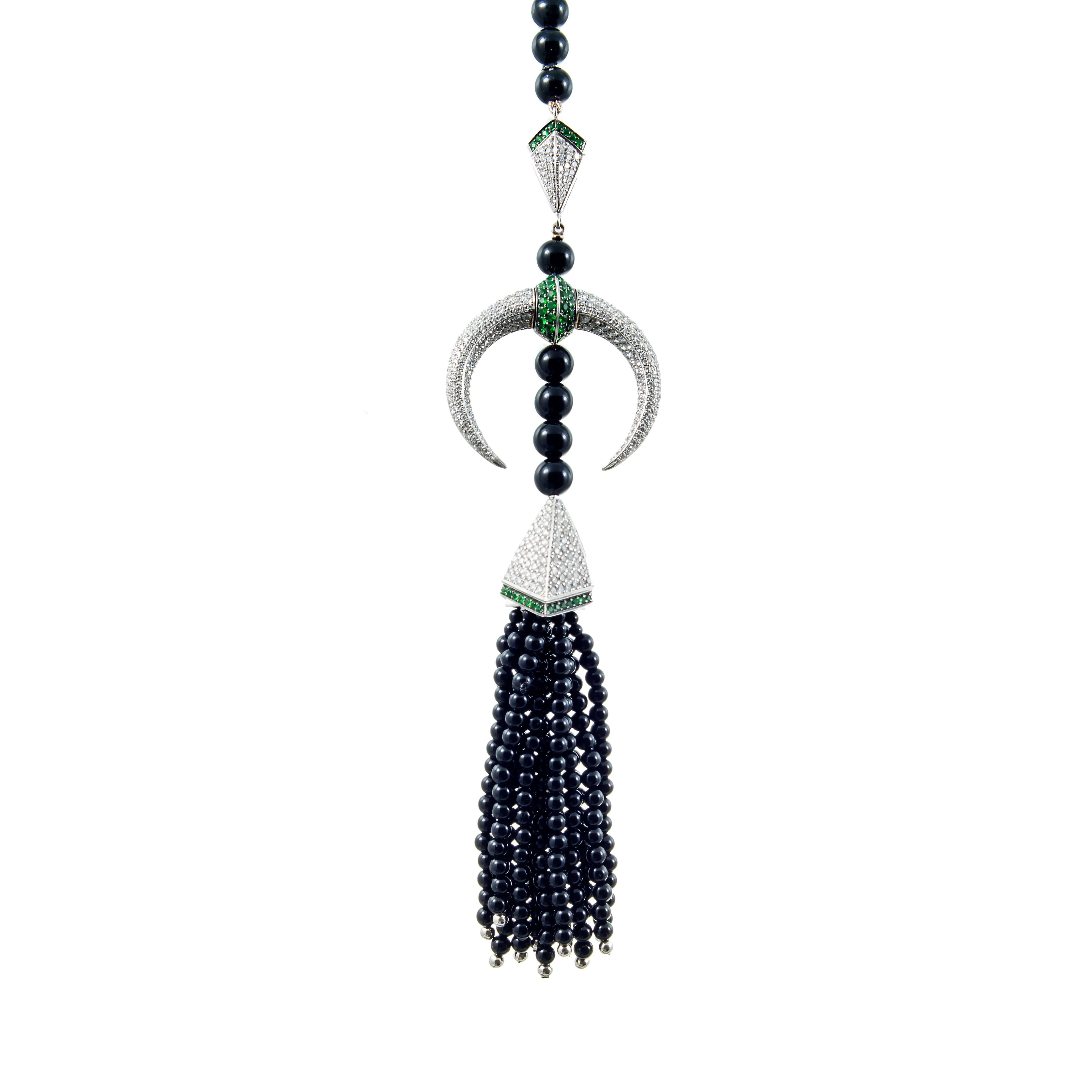 Halskette mit Quaste und Lariat-Anhänger, Shaun Leane Tsavorit Granat Onyx Diamant Gold im Zustand „Hervorragend“ im Angebot in Stamford, CT