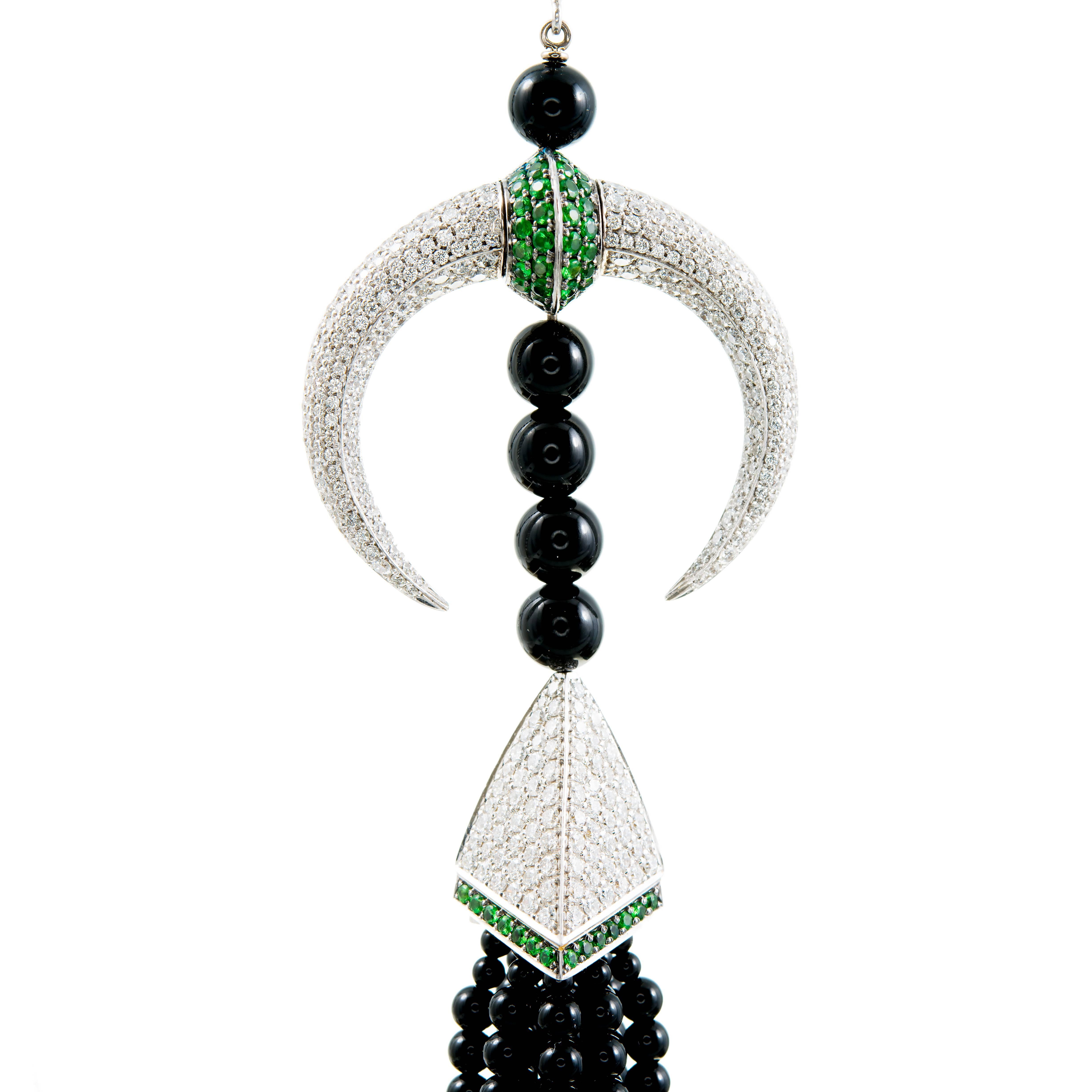 Women's Shaun Leane Tsavorite Garnet Onyx Diamond Gold Tassel Lariat Pendant Necklace For Sale