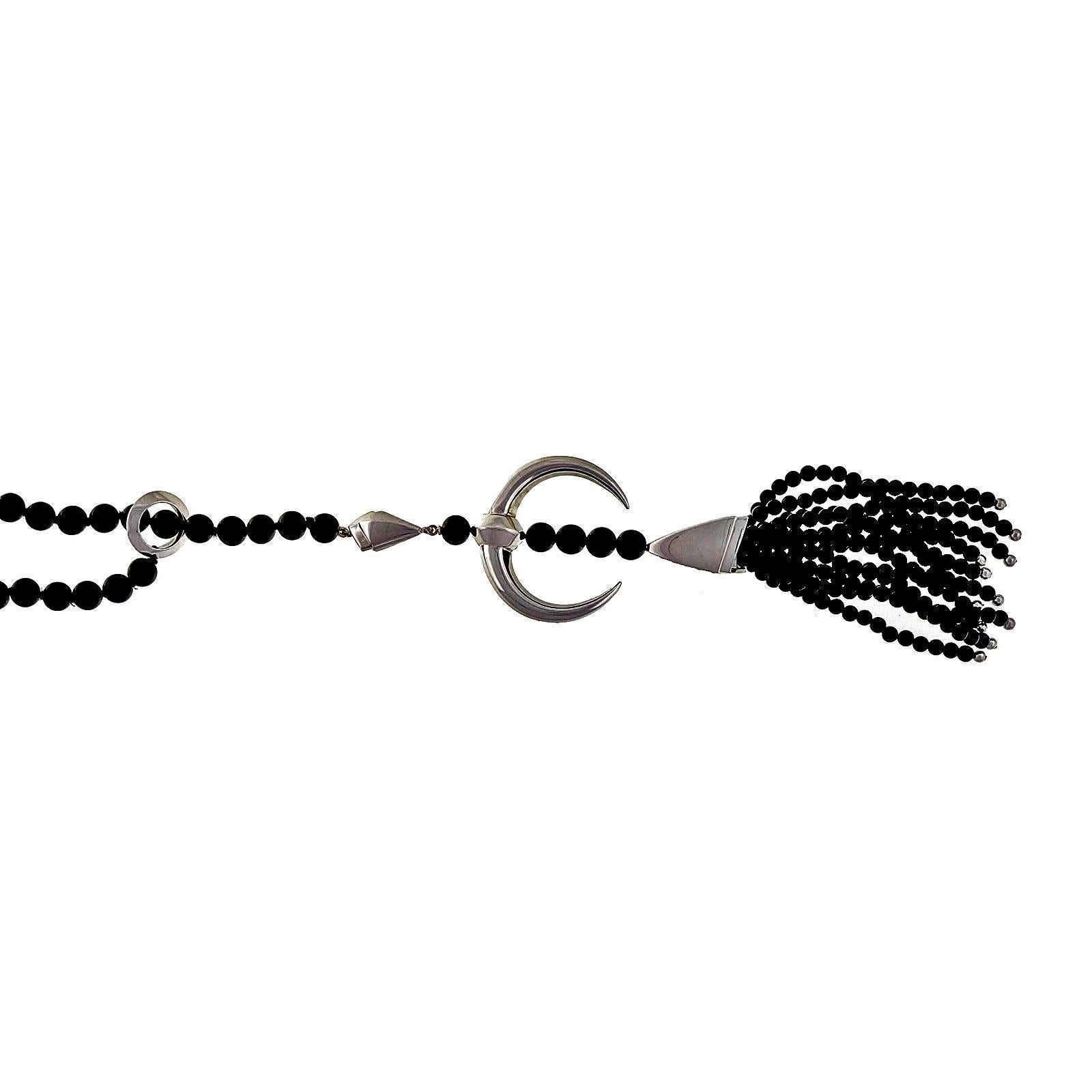 Round Cut Shaun Leane Tsavorite Garnet Onyx Diamond Gold Tassel Lariat Pendant Necklace For Sale