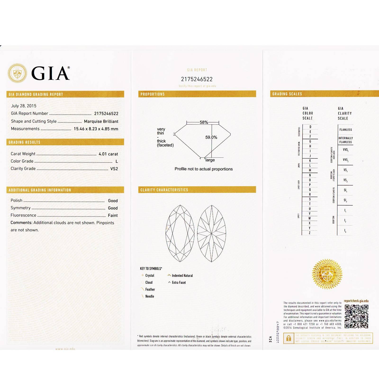 Marquise Cut GIA Certified 4.01 Carat Marquise Diamond Three-Stone Platinum Engagement Ring