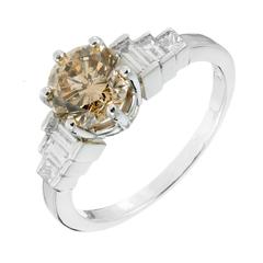 Natural Yellow Brown Diamond Platinum Engagement Ring 10