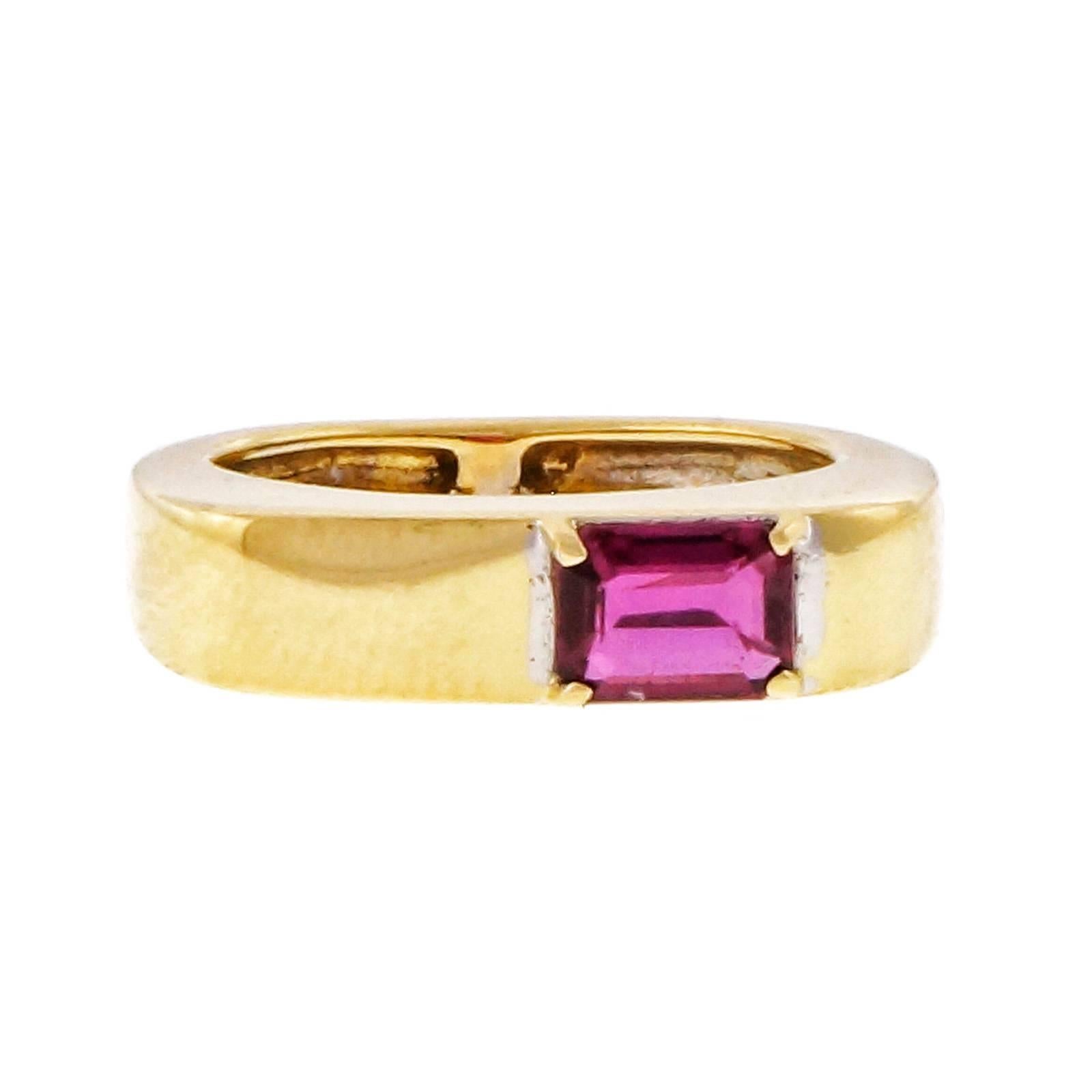 Emerald Cut Ruby Yellow Gold Ring