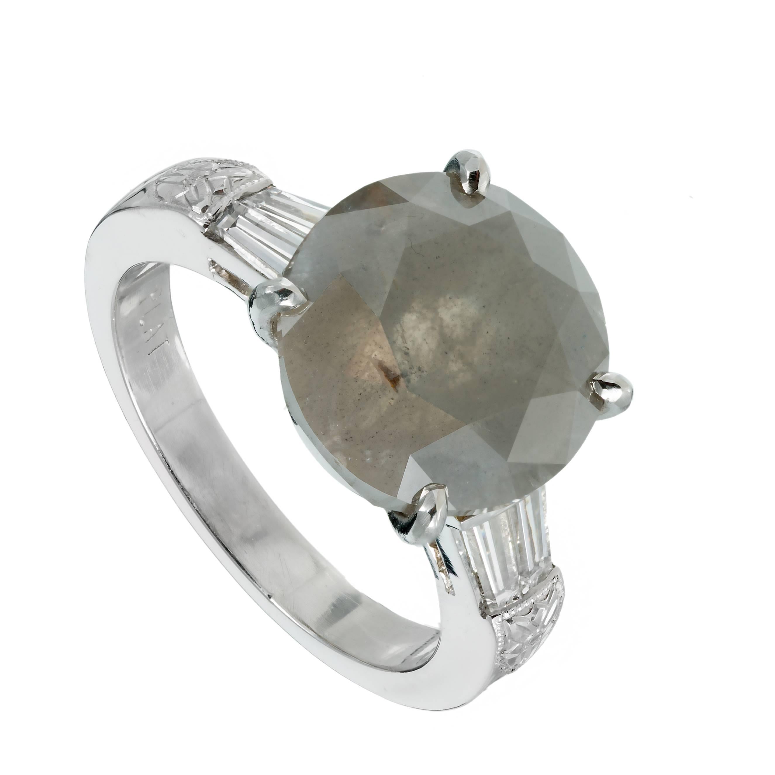 Natural Grey Diamond Platinum Engagement Ring