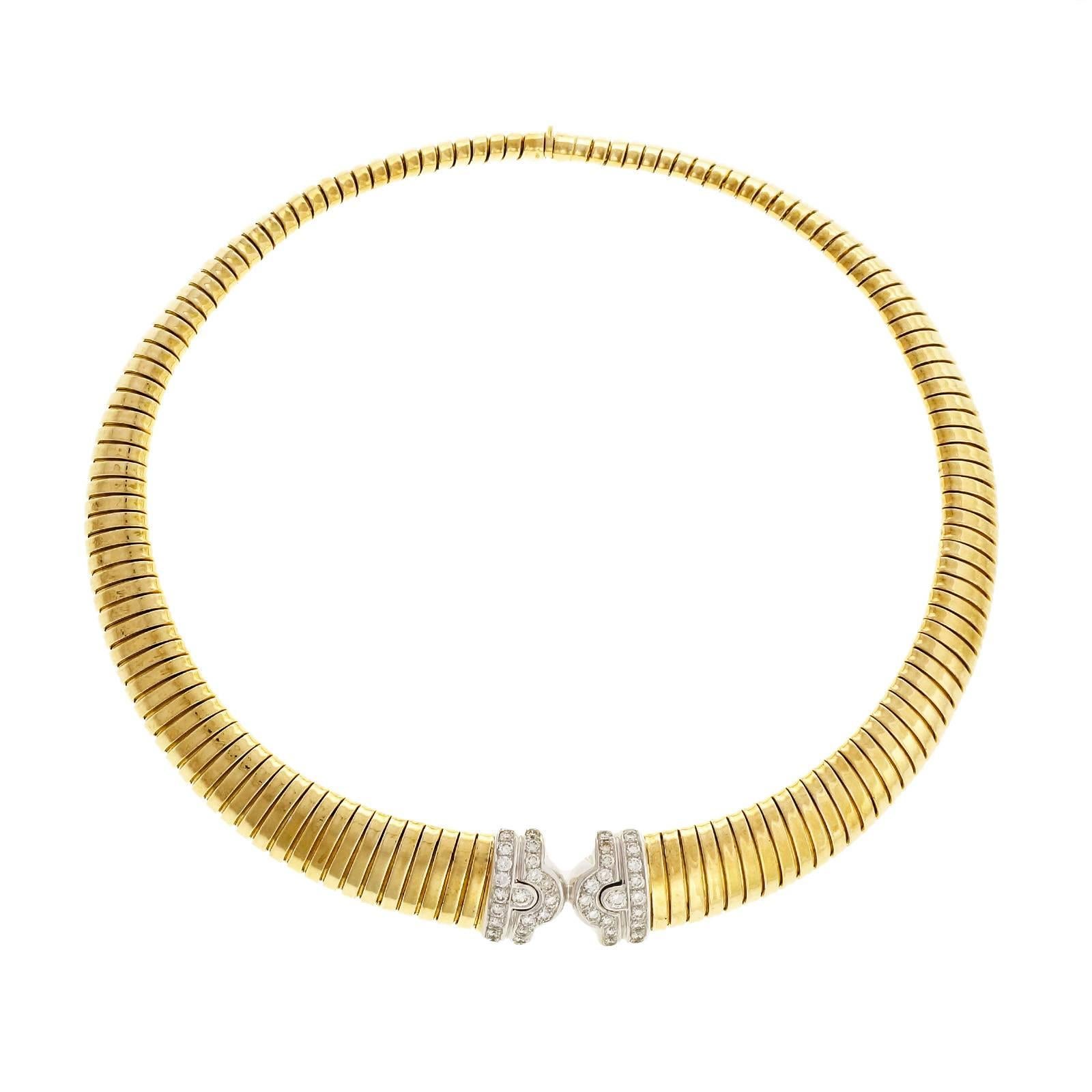 Tubogas Diamond White Yellow Gold Necklace