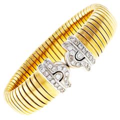Tubogas Diamond Yellow White Gold Heavy Bracelet 11