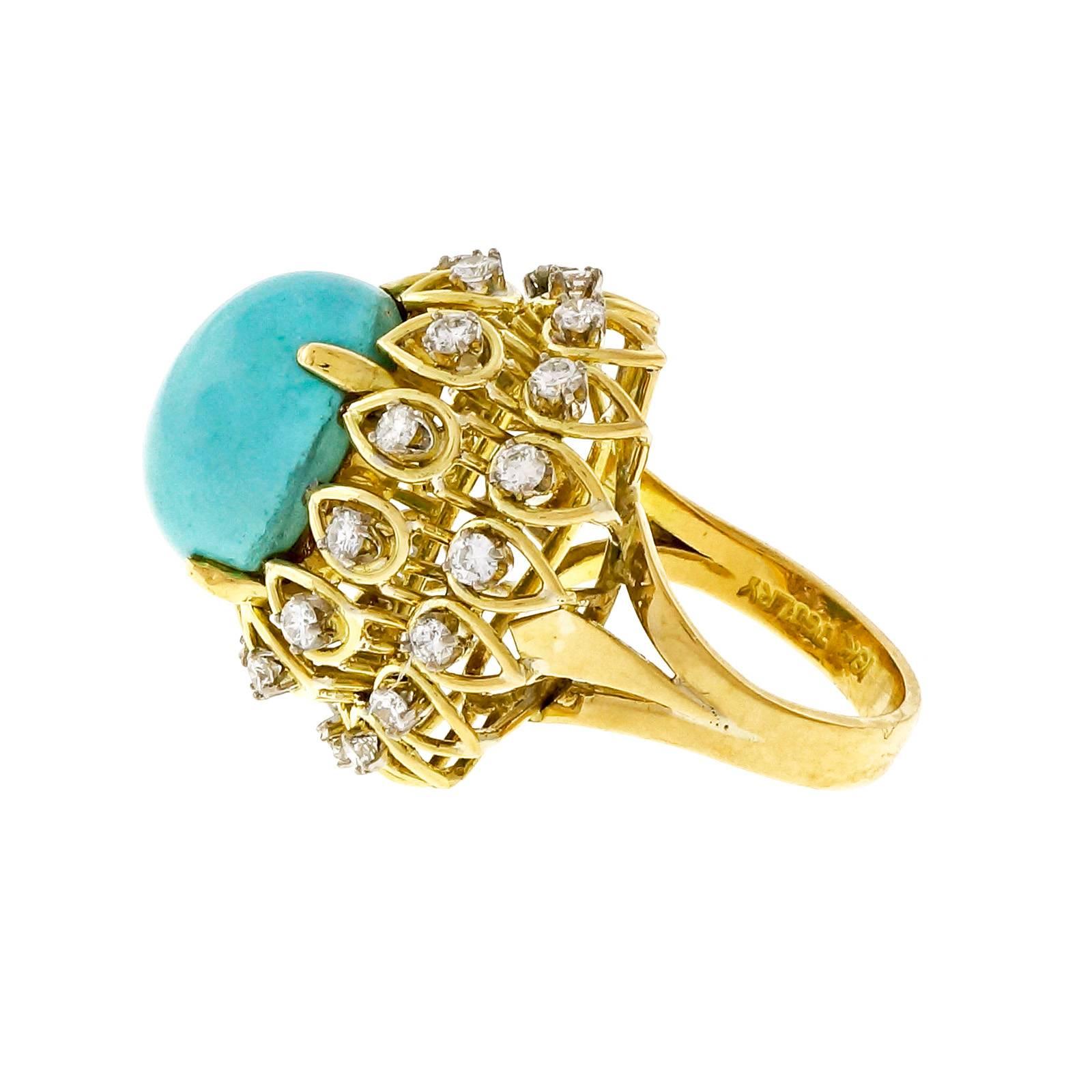 Women's Jack Gutschneider Persian Turquoise Diamond Gold Dome Ring