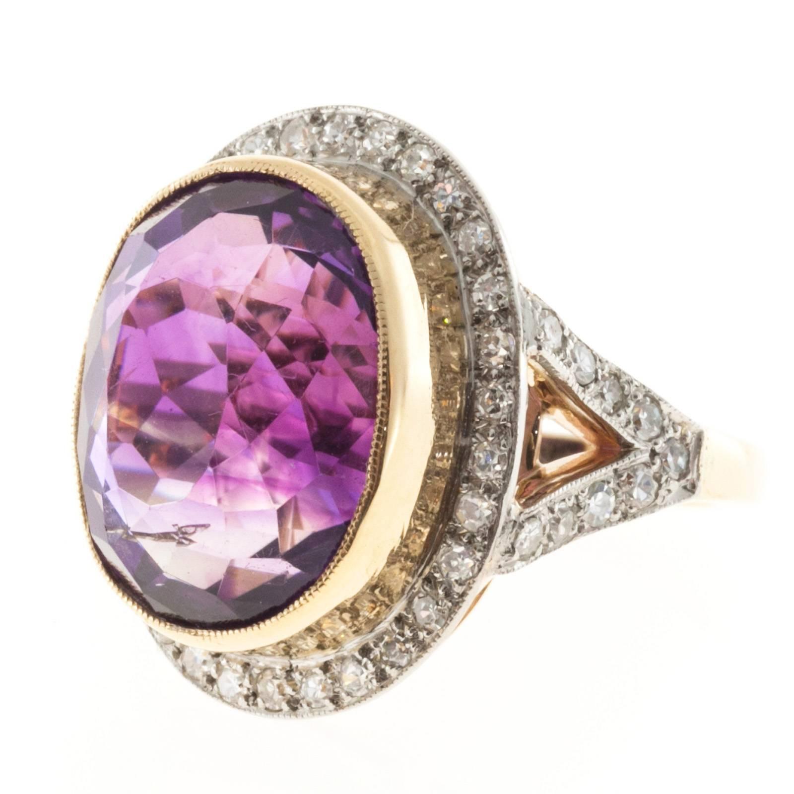 Women's Oval Amethyst Diamond Rose Gold Platinum Ring