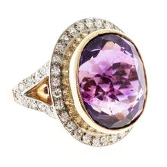 Oval Amethyst Diamond Rose Gold Platinum Ring