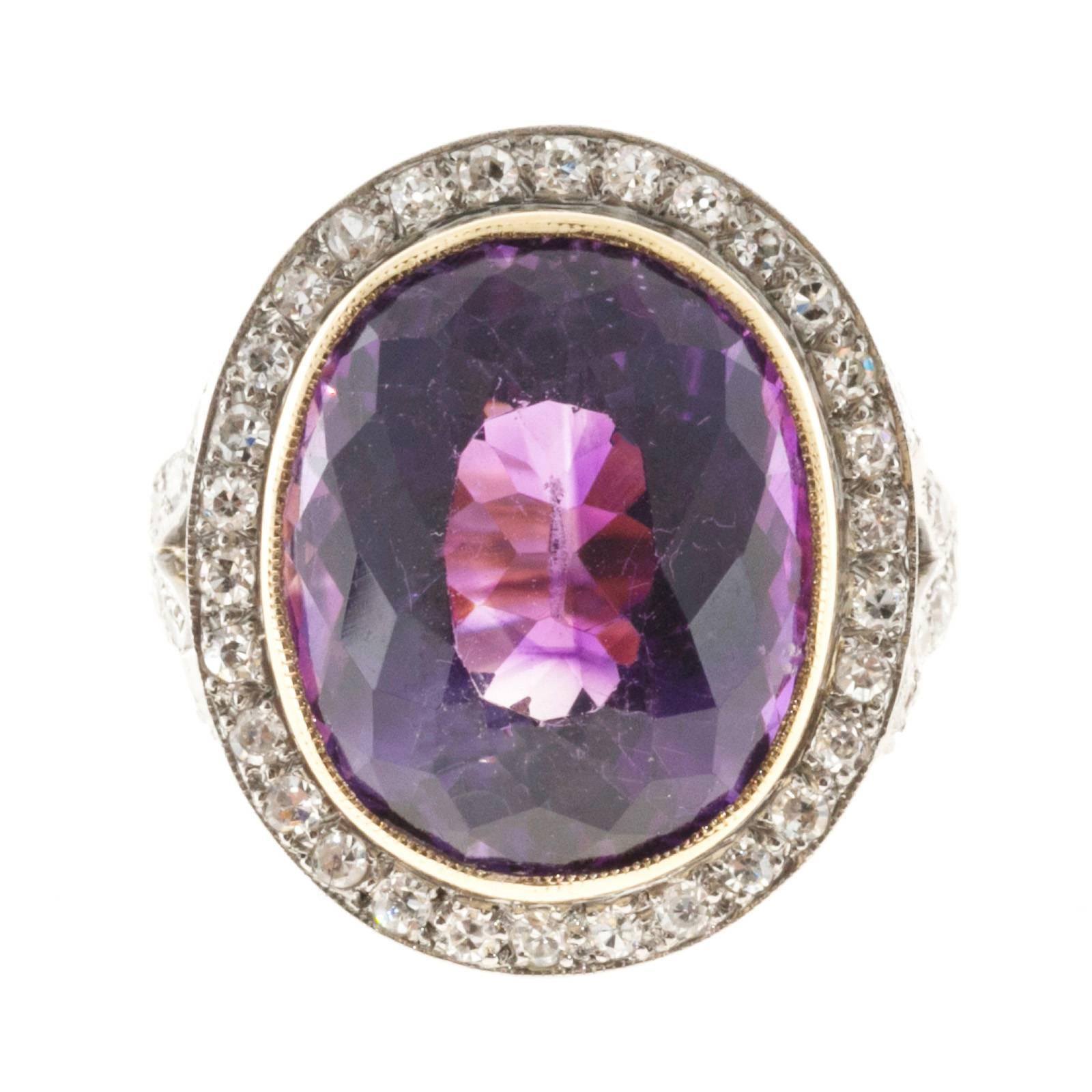 Oval Amethyst Diamond Rose Gold Platinum Ring 1