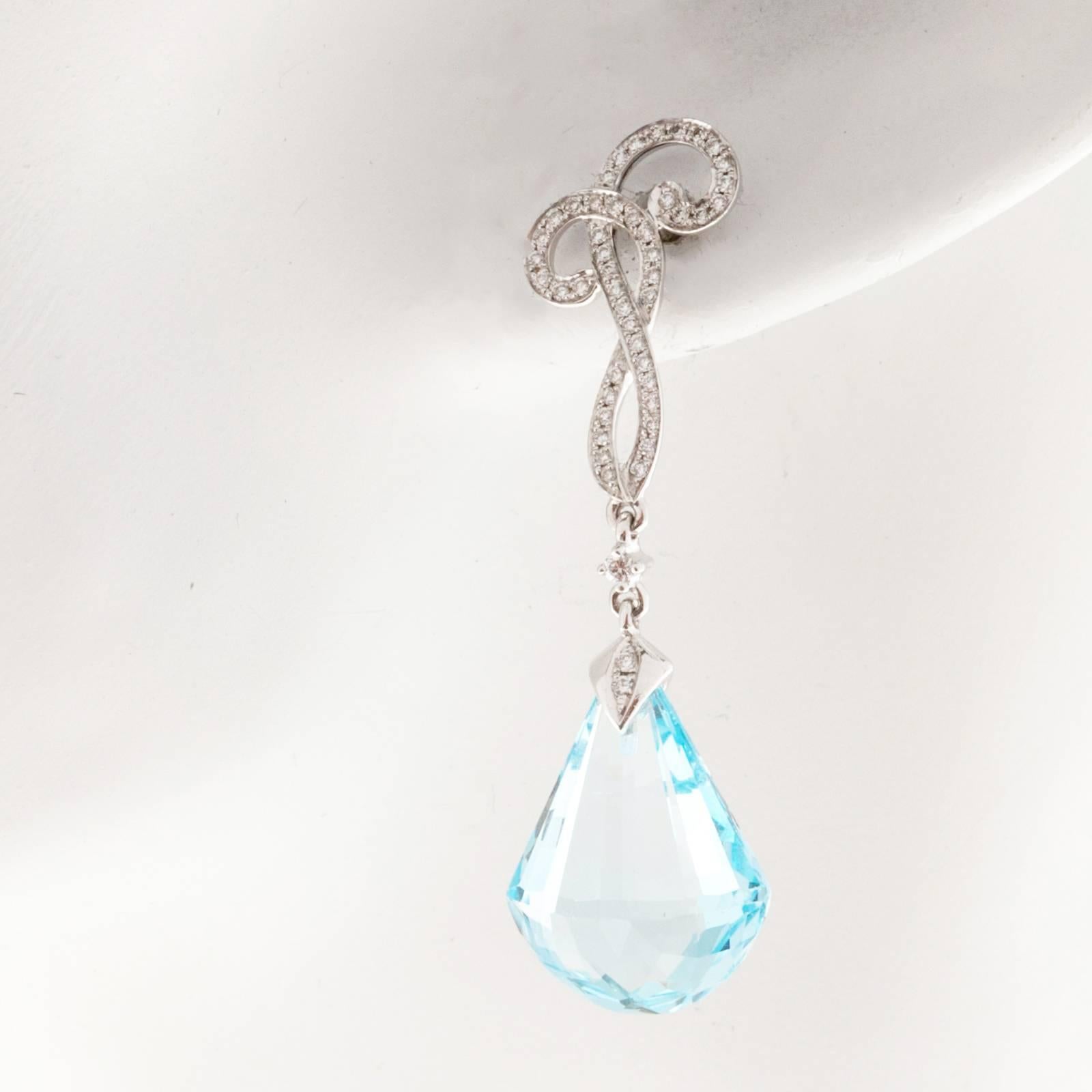 Cordova Blue Topaz Diamond White Gold Dangle Earrings 2