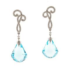 Cordova Blue Topaz Diamond White Gold Dangle Earrings
