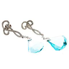 Cordova Blue Topaz Diamond White Gold Dangle Earrings