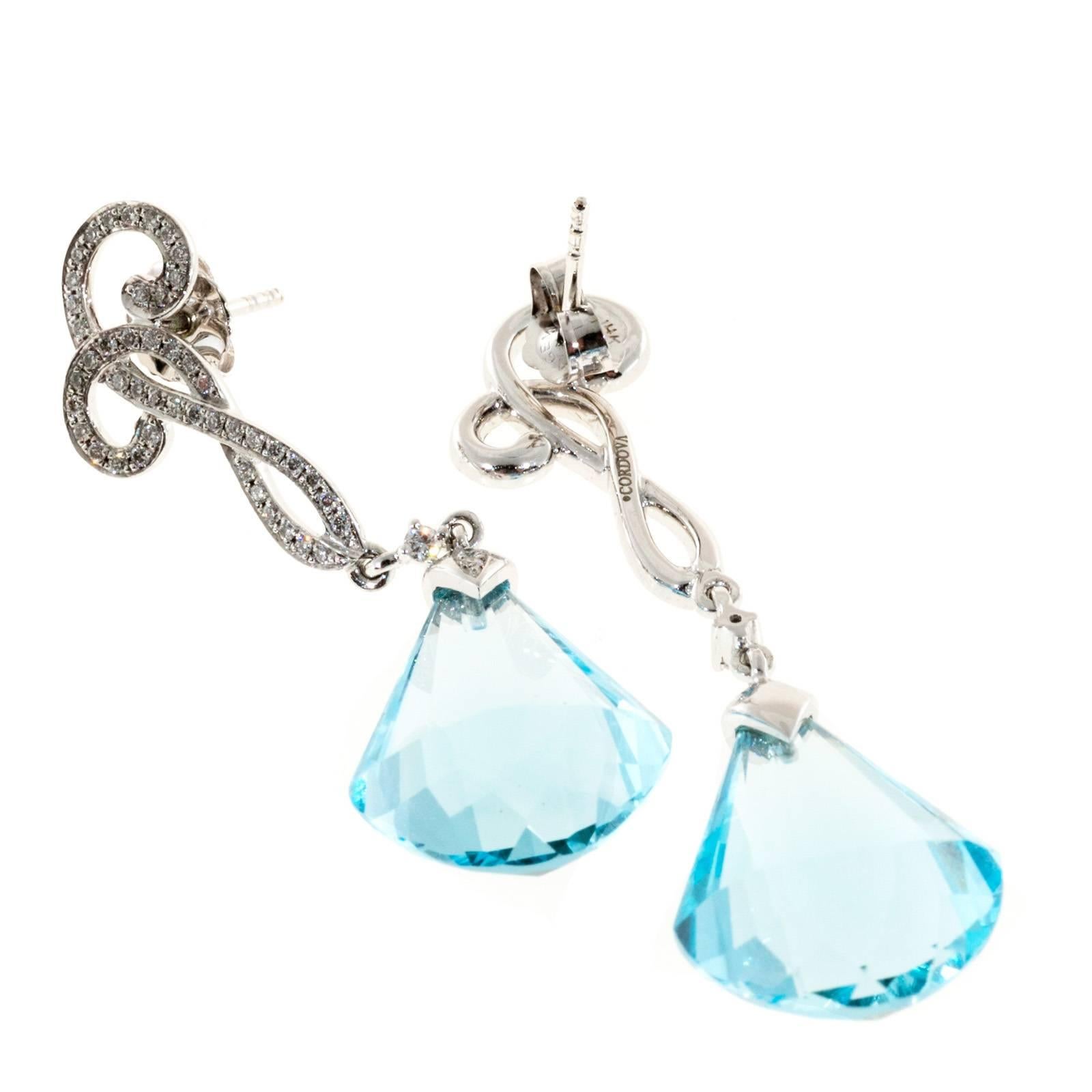 Women's Cordova Blue Topaz Diamond White Gold Dangle Earrings