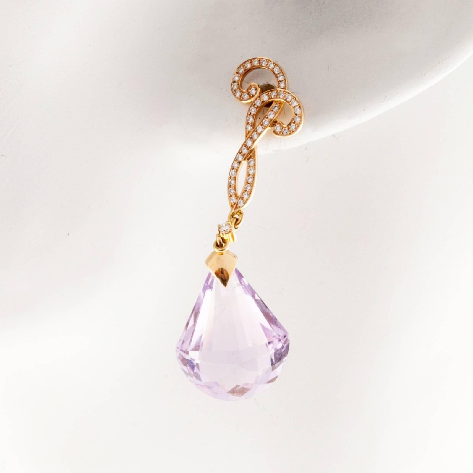 Cordova Rose de France Amethyst Diamond Gold Dangle Earrings 1