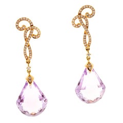 Cordova Rose de France Amethyst Diamond Gold Dangle Earrings
