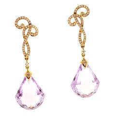 Cordova Rose de France Amethyst Diamond Gold Dangle Earrings 4
