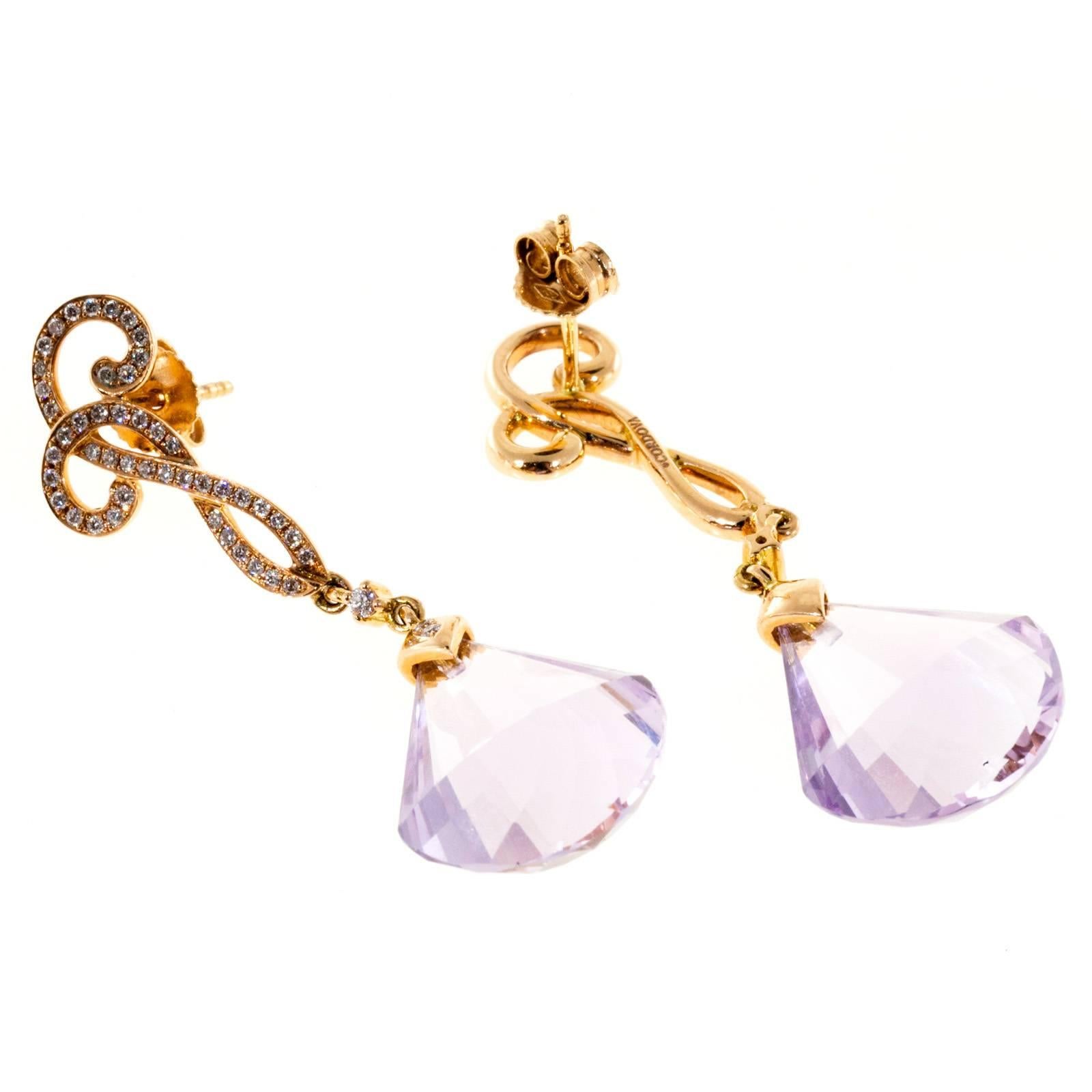 Women's Cordova Rose de France Amethyst Diamond Gold Dangle Earrings