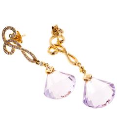Cordova Rose de France Amethyst Diamond Gold Dangle Earrings