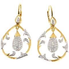 1980s Cordova Diamond Yellow and White Gold Dangle Earrings 3