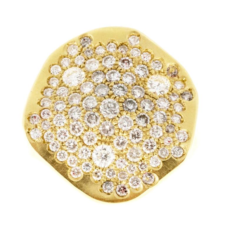 Asymmetrical Diamond Gold Pave Set Ring For Sale at 1stdibs
