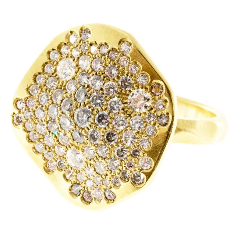 Asymmetrical Diamond Gold Pave Set Ring For Sale at 1stdibs
