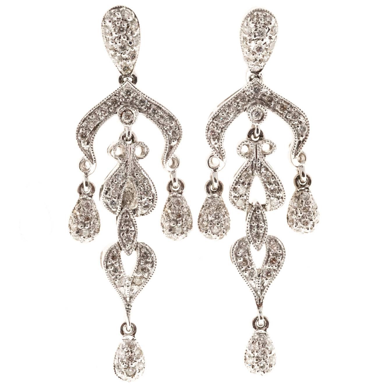 Diamond White Gold Dangle Chandelier Earrings