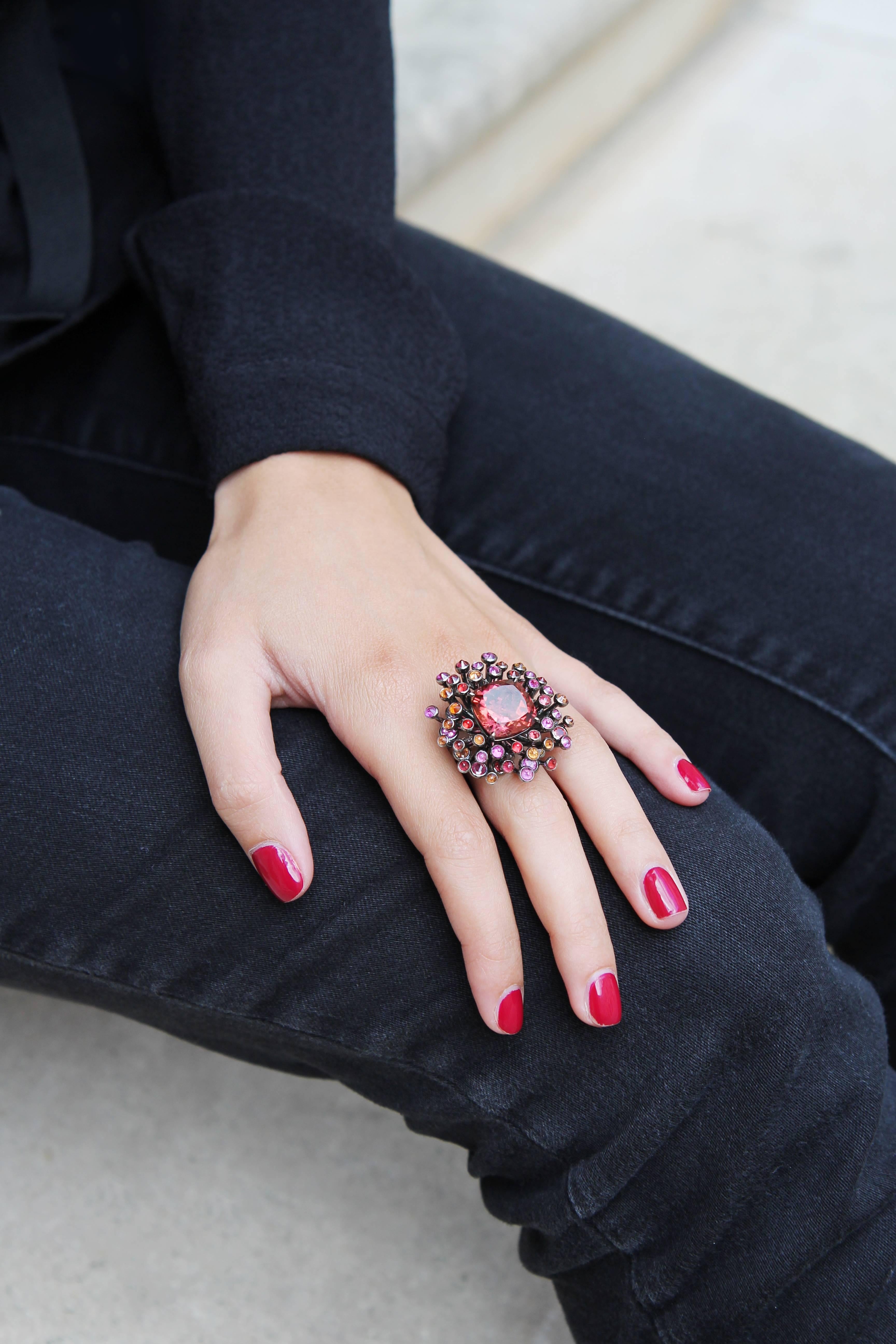 Lorenz Bäumer Tourmaline Sapphire Diamond Gold Chardon Ring In New Condition For Sale In Paris, FR